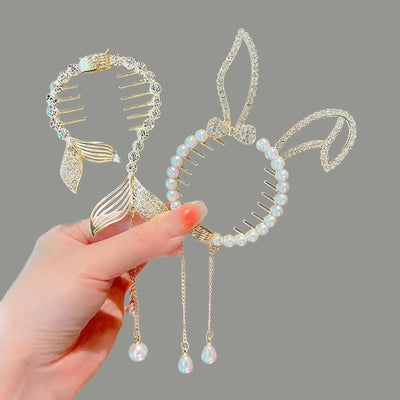 Children's ball head fixed artifact Pearl Rhinestone grip clip does not hurt the hair back of the head ponytail buckle girl hairpin headdress
