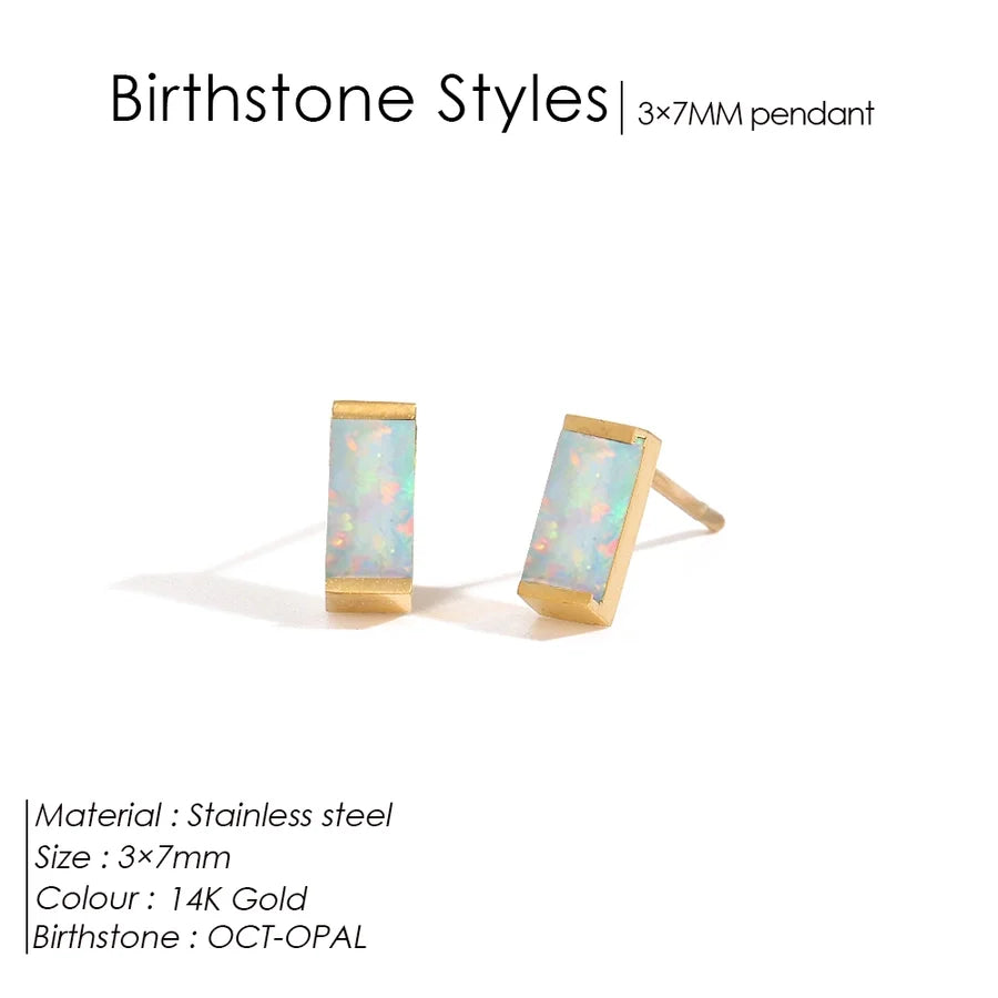 1 Pair Casual Vintage Style Classic Style Square Rectangle 304 Stainless Steel Birthstone Zircon Ear Studs