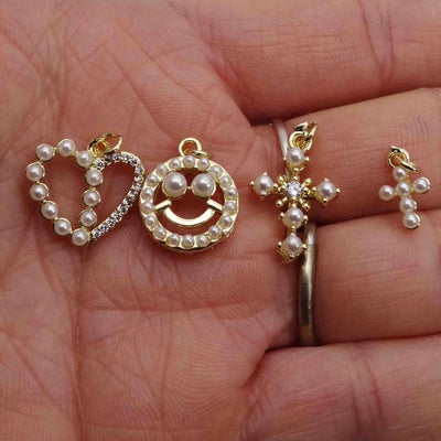 1 Piece Imitation Pearl Copper Zircon Cross Heart Shape Pendant