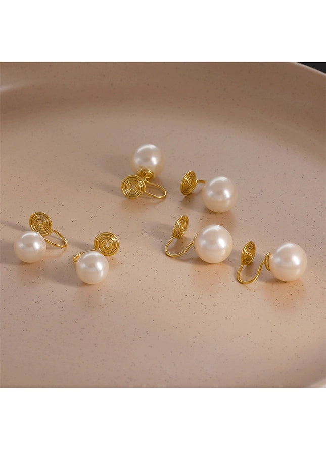 Korean Blogger feve_r  Light Luxury Pearl Painless Ear Holes Women's Mosquito Coil Ear Clip Classic  Earrings