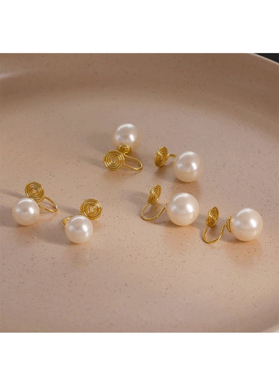 Korean Blogger feve_r  Light Luxury Pearl Painless Ear Holes Women's Mosquito Coil Ear Clip Classic  Earrings