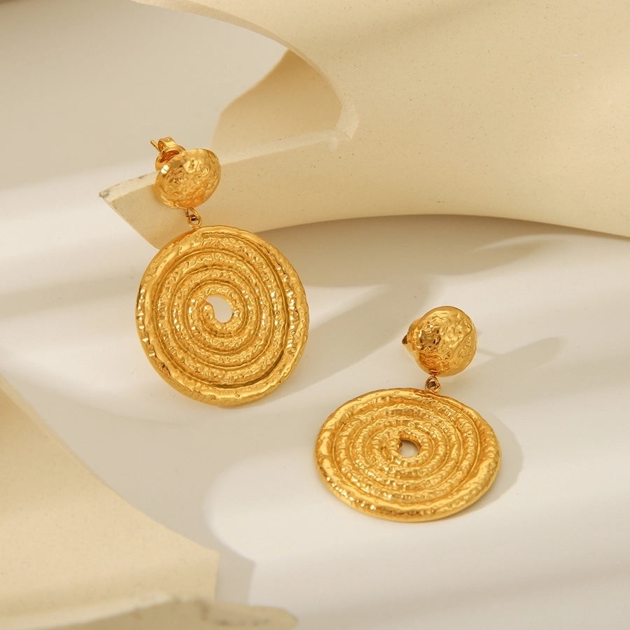 1 Pair IG Style Solid Color Spiral Stripe Plating 304 Stainless Steel 18K Gold Plated Drop Earrings