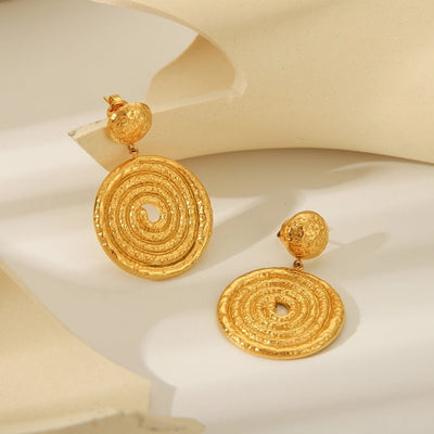 1 Pair IG Style Solid Color Spiral Stripe Plating 304 Stainless Steel 18K Gold Plated Drop Earrings