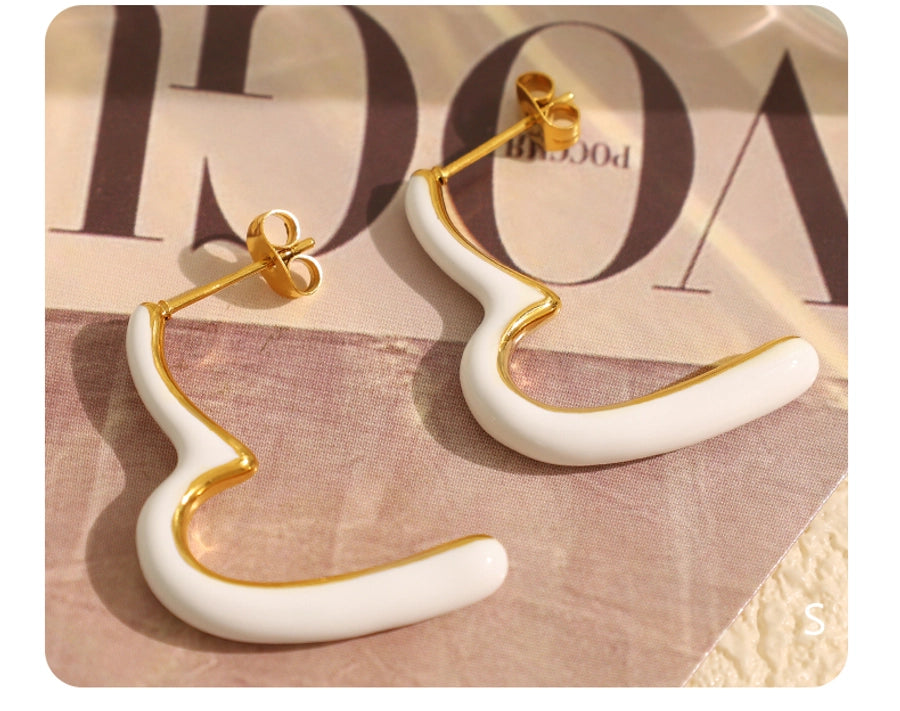 1 Pair IG Style Geometric Polishing Enamel Plating 304 Stainless Steel 18K Gold Plated Ear Studs