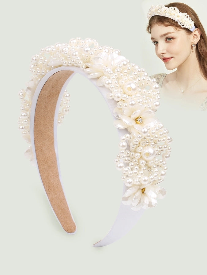 Women's Lady Geometric Artificial Pearl Cloth Rhinestone Hair Band