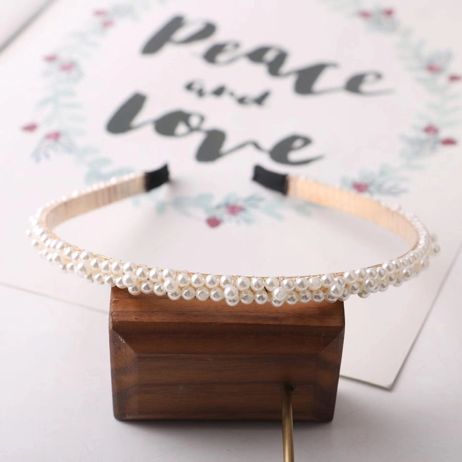 simple style round baroque pearls chain inlay pearl hair band