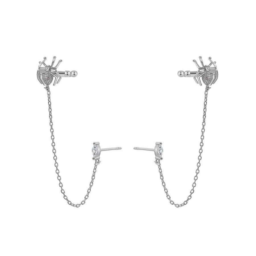 1 Pair Halloween IG Style Spider Chain Inlay Copper Zircon Gold Plated Ear Studs