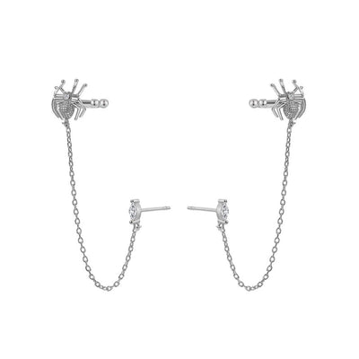 1 Pair Halloween IG Style Spider Chain Inlay Copper Zircon Gold Plated Ear Studs