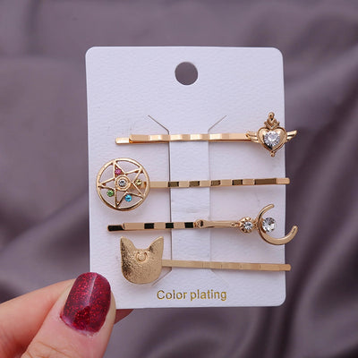 sweet geometric alloy plating rhinestones hair clip 1 set