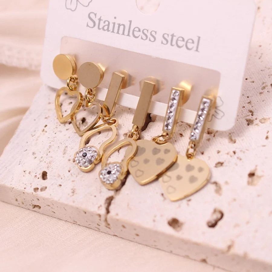 1 Set Vacation Simple Style Leaf Heart Shape Flower Plating Titanium Steel Drop Earrings