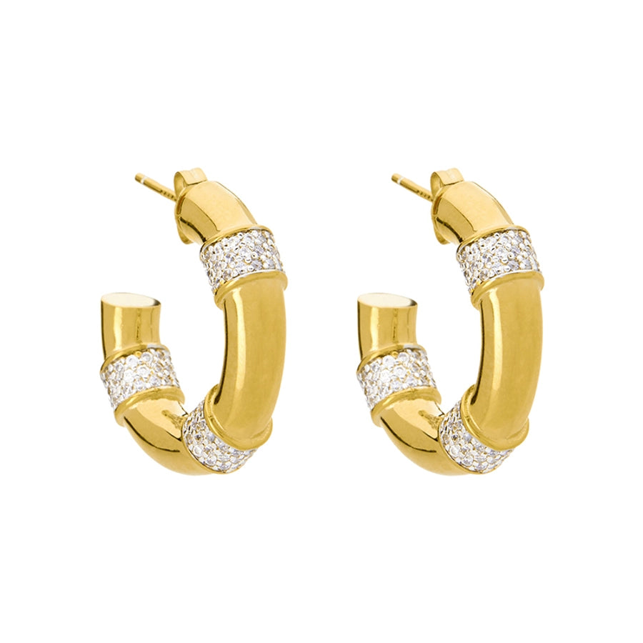 1 Pair Elegant Retro Luxurious Geometric Copper Zircon 24K Gold Plated Hoop Earrings Ear Studs
