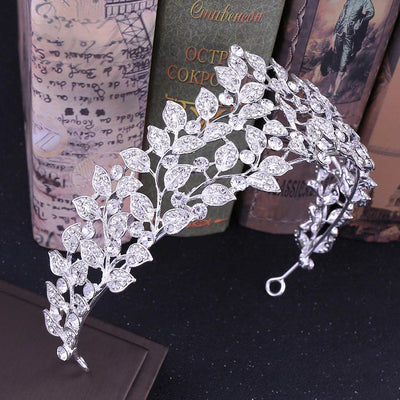 simple style leaf alloy inlay rhinestones crown 1 piece