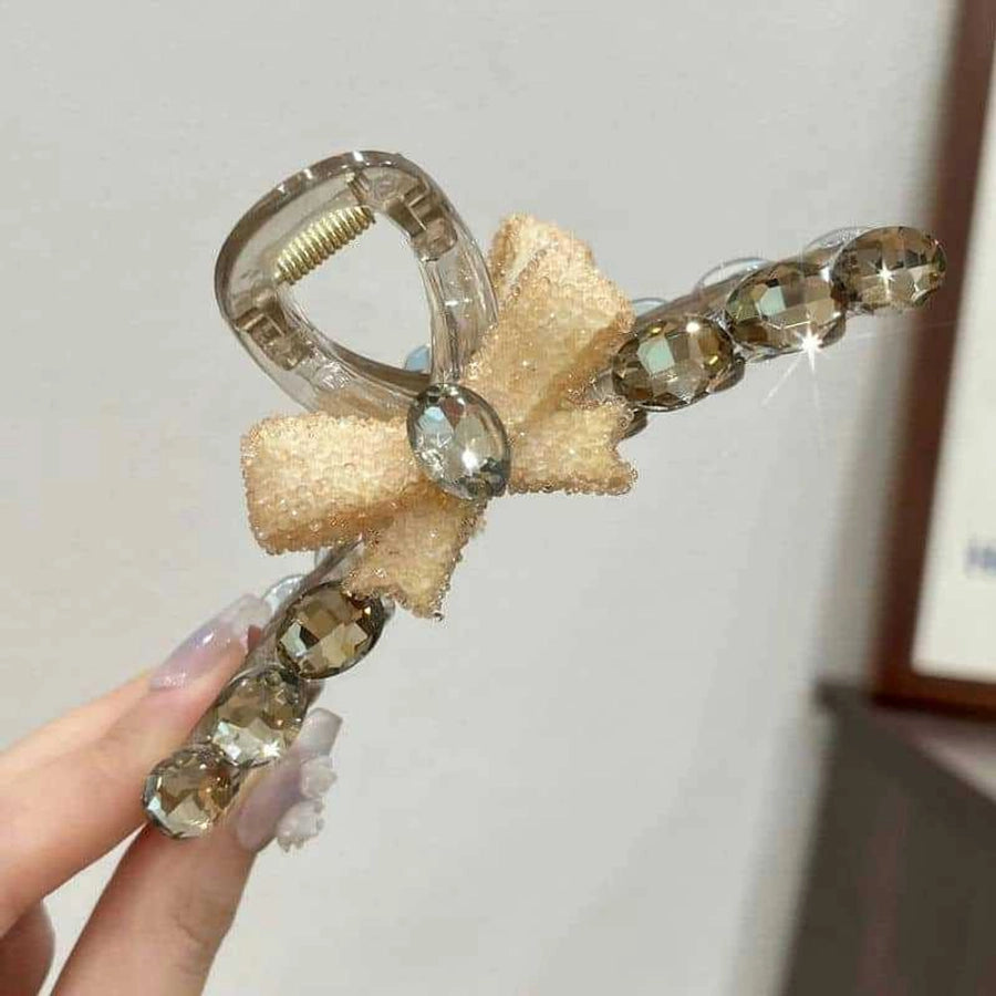 Full diamond bow large hair clip high-grade updo hairpin female back spoon  New elegant clip headdress