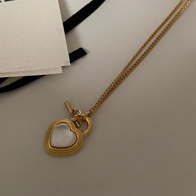 Jewelry Elegant Heart Shape Titanium Steel Opal Inlay Jewelry Set