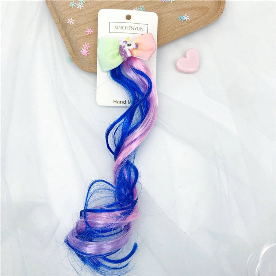 Rainbow Wig Glitter Gradient Hairpin Haircord Hairband Children's Wig Bow Wig Hairpin