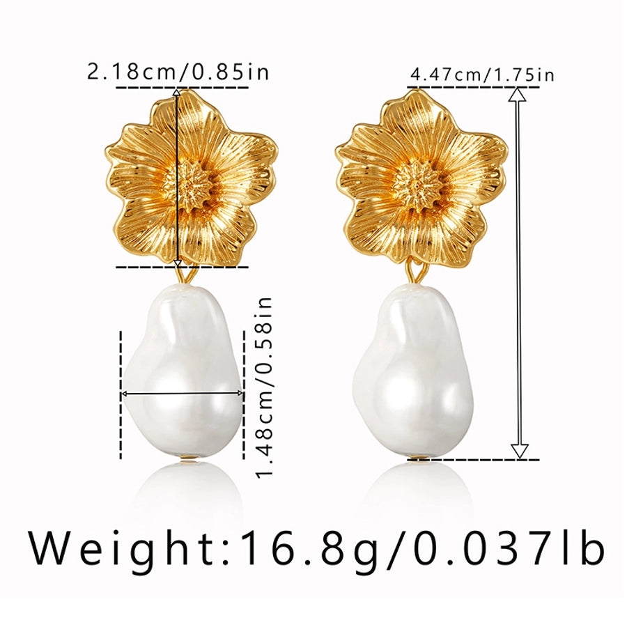 1 Piece Vintage Style Lady Wedding Pearl Inlay Copper Artificial Pearls 18K Gold Plated Drop Earrings