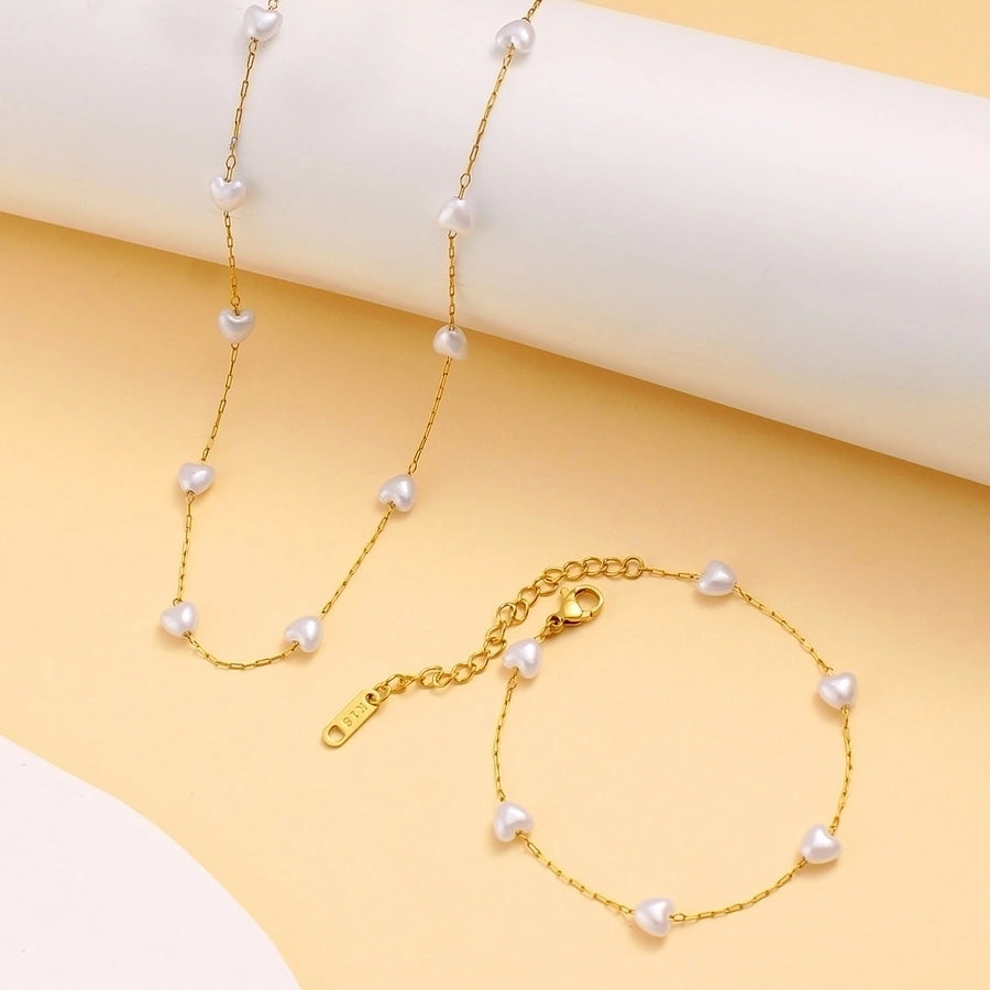 Jewelry Vacation Simple Style Heart Shape 304 Stainless Steel 18K Gold Plated Bracelets Necklace