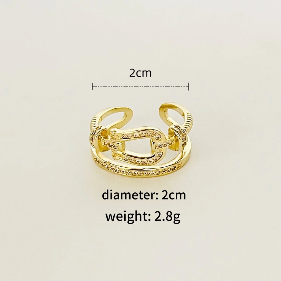 Copper 18K Gold Plated Inlay Geometric Zircon Copper Rings
