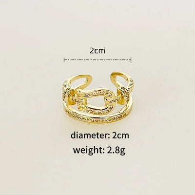 Copper 18K Gold Plated Inlay Geometric Zircon Copper Rings