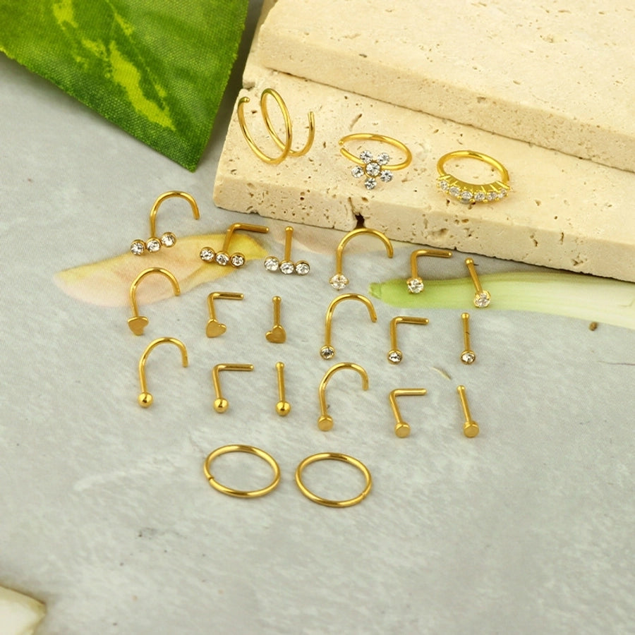 1 Set Nose Rings & Studs Casual Simple Style Geometric 316L Stainless Steel  Inlay Zircon Nose Rings & Studs
