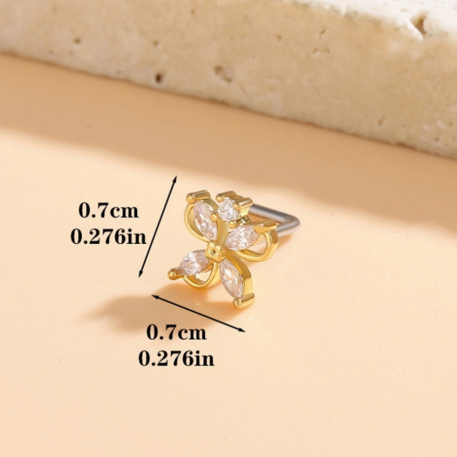1 Piece Nose Rings & Studs Classic Style Cross Butterfly Copper Polishing Plating Zircon 18K Gold Plated Nose Rings & Studs