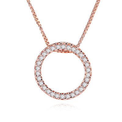 Copper box chain Inlay Round Zircon Pendant Necklace