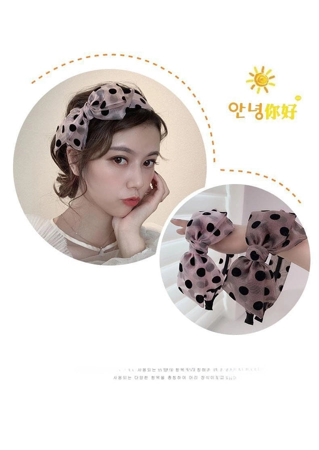Elegant niche polka dot bow headband female versatile internet celebrity  outing hair band Sweet wide-brimmed simple headband