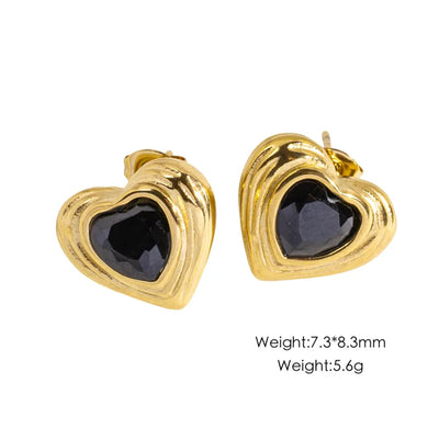1 Pair IG Style Simple Style Classic Style Heart Shape Inlay 304 Stainless Steel Rhinestones 14K Gold Plated Ear Studs