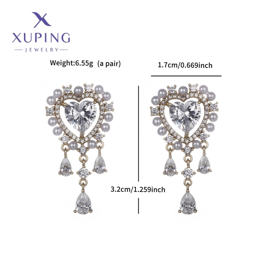 1 Pair Luxurious Sweet Heart Shape Plating Copper Artificial Gemstones 18K Gold Plated Drop Earrings