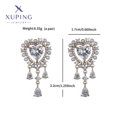 1 Pair Luxurious Sweet Heart Shape Plating Copper Artificial Gemstones 18K Gold Plated Drop Earrings