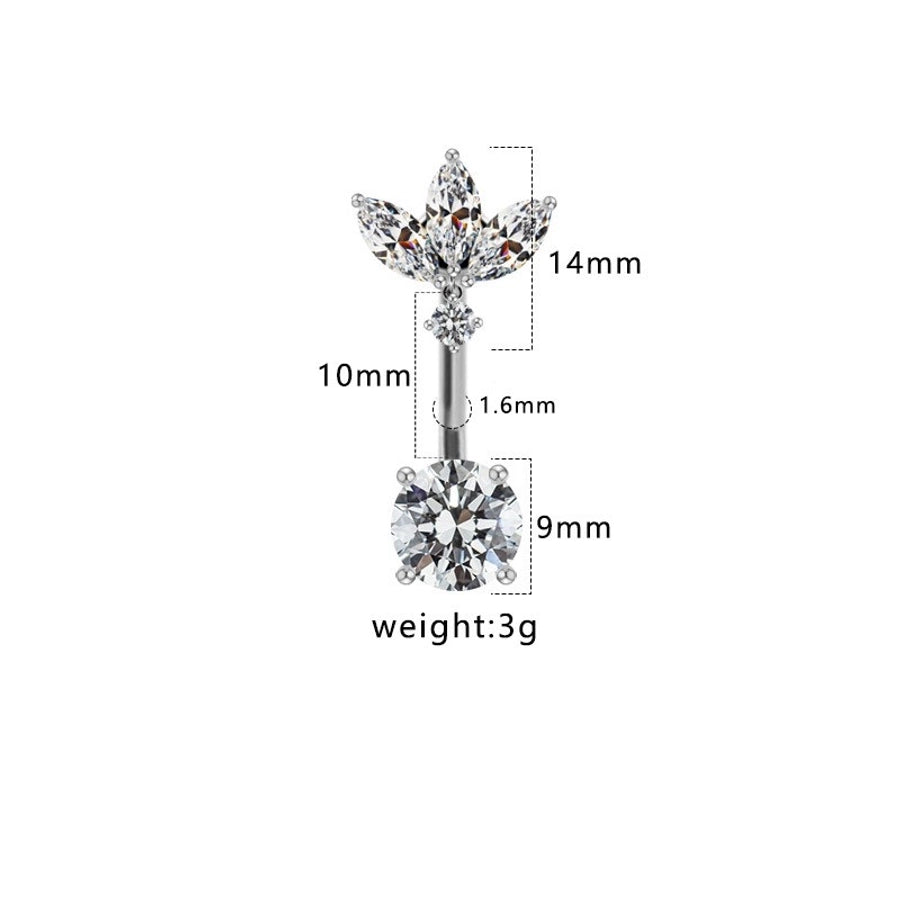 1 Piece Belly Rings Hip-Hop Sexy Heart Shape 316 Stainless Steel  Copper Plating Zircon White Gold Plated Gold Plated