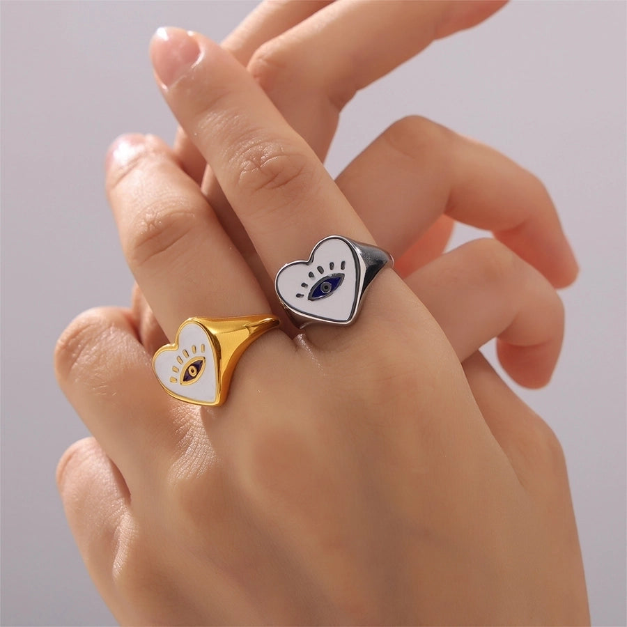 Jewelry Casual Luxurious Modern Style Devil's Eye Titanium Steel 18K Gold Plated Enamel Plating Rings