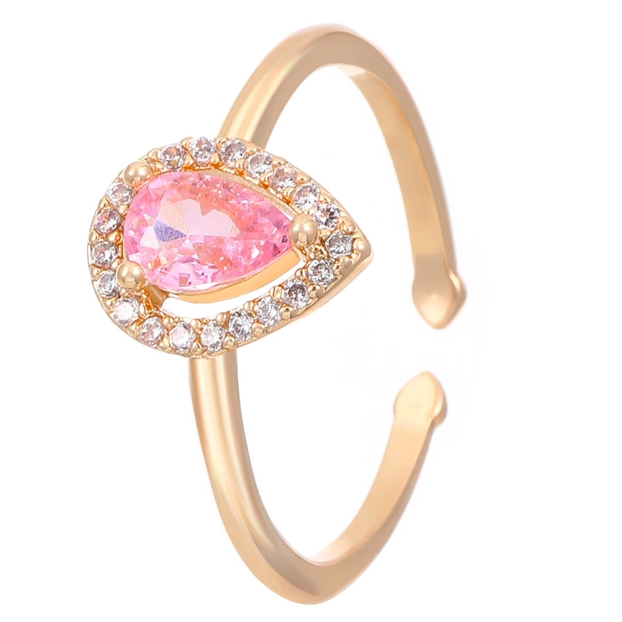 Copper Inlay Geometric Heart Shape Zircon Open Rings