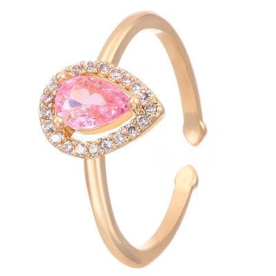 Copper Inlay Geometric Heart Shape Zircon Open Rings
