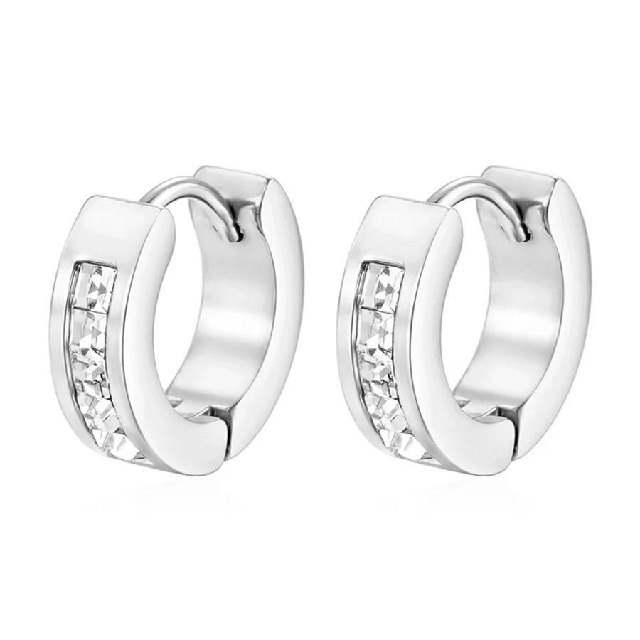 1 Pair Simple Style Solid Color Plating Inlay 304 Stainless Steel Zircon 18K Gold Plated Earrings