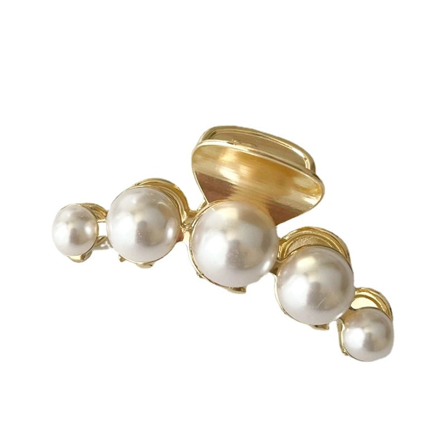 casual simple style round crown solid color metal inlay pearl hair claws