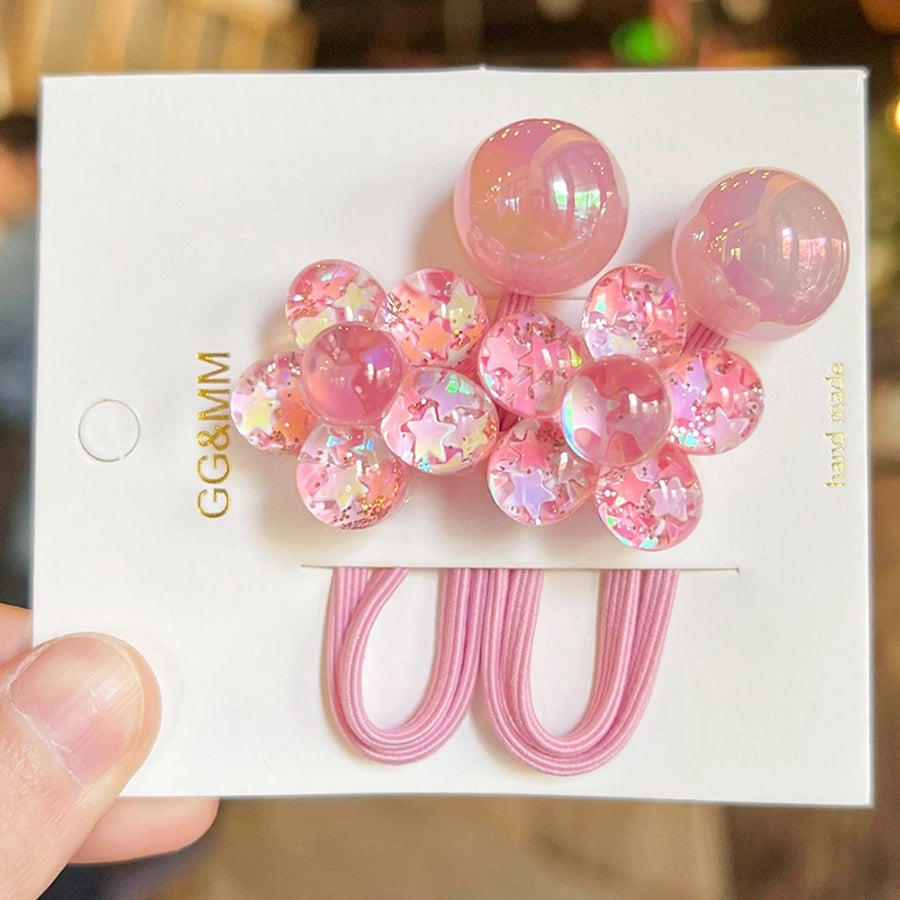 Korean style hair accessories new style onion pink five-petal flower jelly beads winding rubber band girls' hair rope hair band Braid hair rope headdress