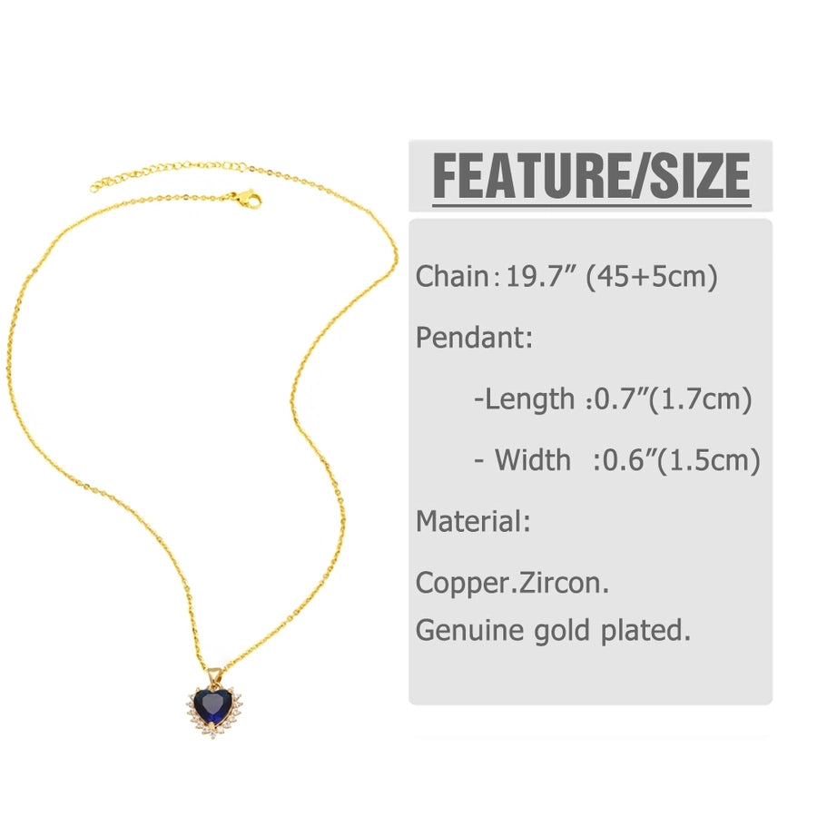 Jewelry Modern Style Simple Style Heart Shape 201 Stainless Steel Copper Zircon 18K Gold Plated Inlay Pendant Necklace