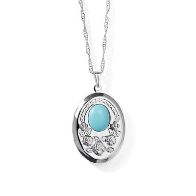 Retro Oval 18K Gold Plated White Gold Plated Turquoise Agate Alloy  Locket Necklace