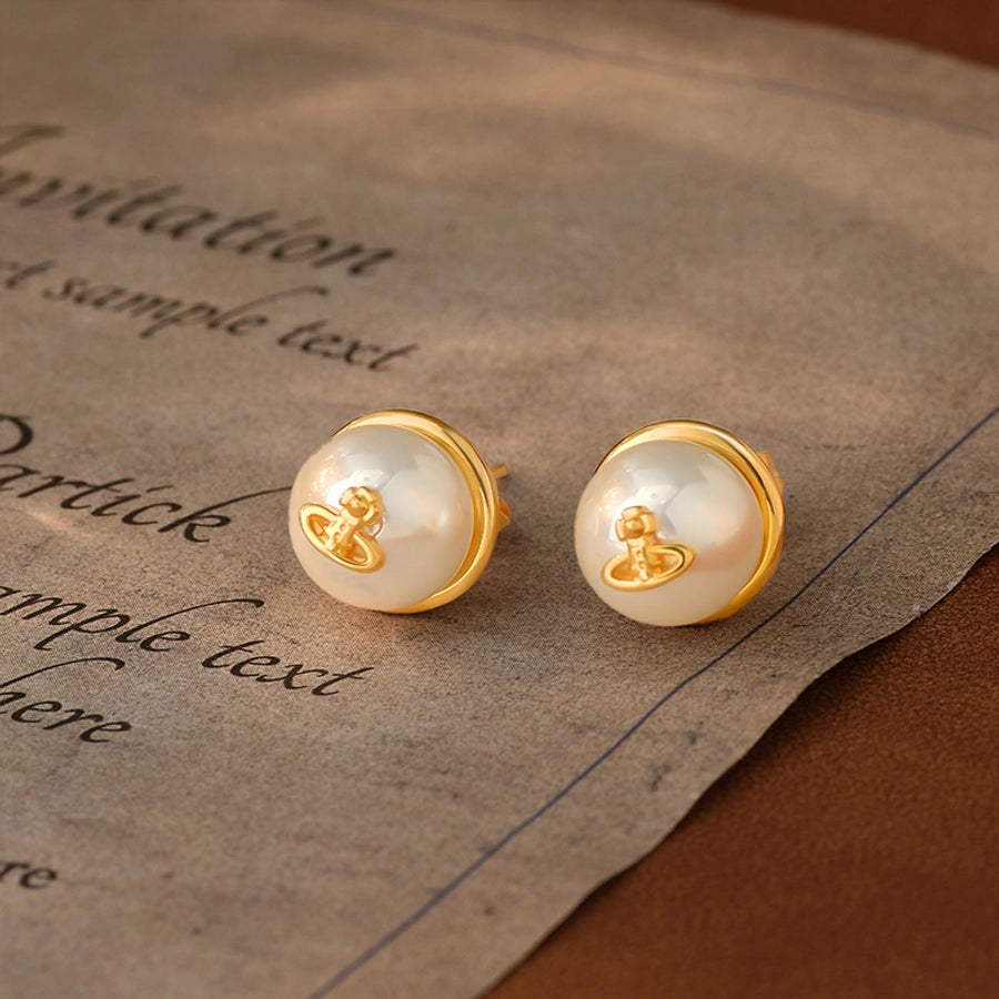 1 Pair Elegant Sweet Simple Style Round Square Inlay Copper Freshwater Pearl Zircon 18K Gold Plated Ear Studs