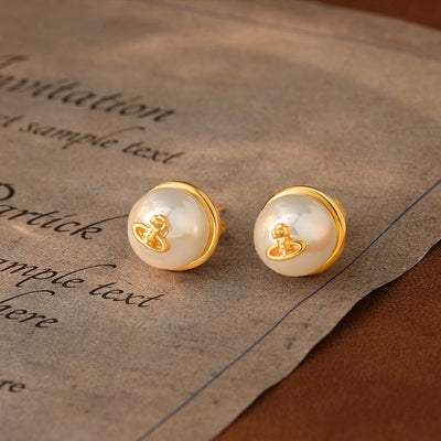1 Pair Elegant Sweet Simple Style Round Square Inlay Copper Freshwater Pearl Zircon 18K Gold Plated Ear Studs