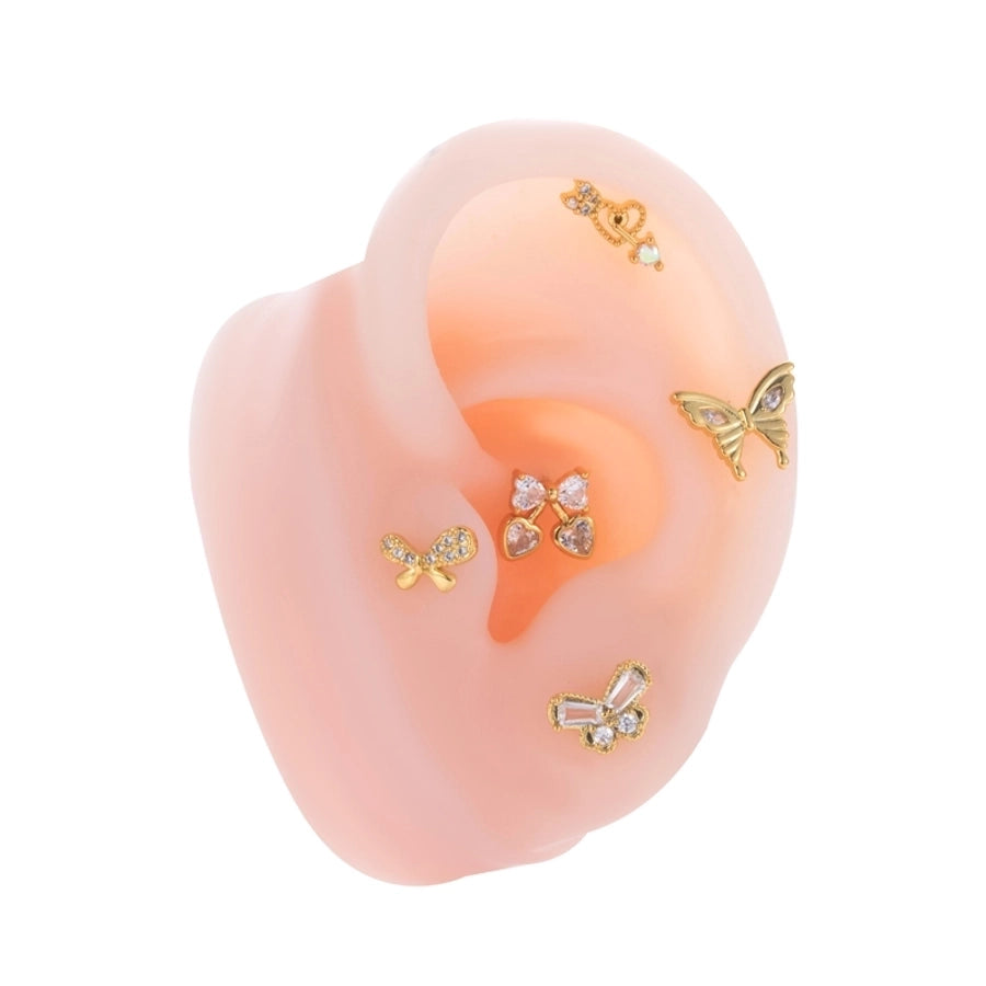 1 Piece IG Style Simple Style Korean Style Heart Shape Butterfly Bow Knot Inlay 316 Stainless Steel  Copper Zircon Ear Studs