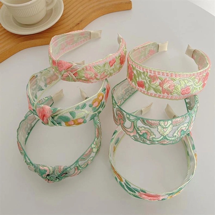 New Ethnic Style Cotton and Linen Embroidery Floral New Chinese Style Hairband Bow Hairpin Headband Wide-brimmed Hair Accessories for Women