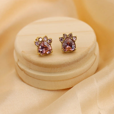 1 Pair Vintage Style Classic Style Paw Print Heart Shape Plating Titanium Steel Zircon 18K Gold Plated Ear Studs