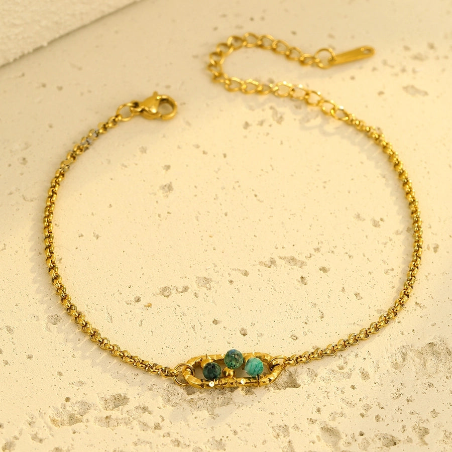 Simple Style Geometric 304 Stainless Steel natural stone 18K Gold Plated Belcher Chain Bracelets In Bulk