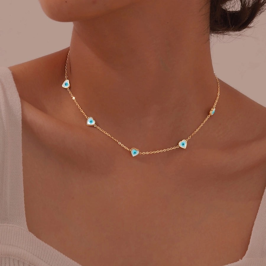 Jewelry Vintage Style Simple Style Heart Shape Eye Flower 201 Stainless Steel Necklace