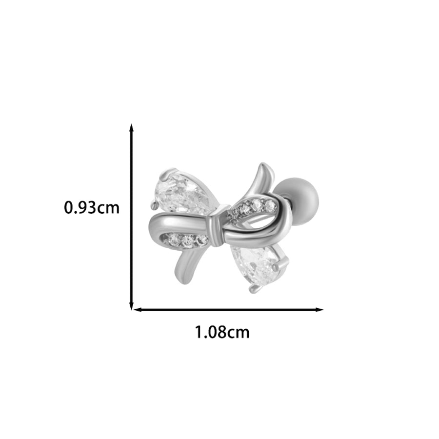 1 Piece IG Style Simple Style Korean Style Heart Shape Butterfly Bow Knot Inlay 316 Stainless Steel  Copper Zircon Ear Studs