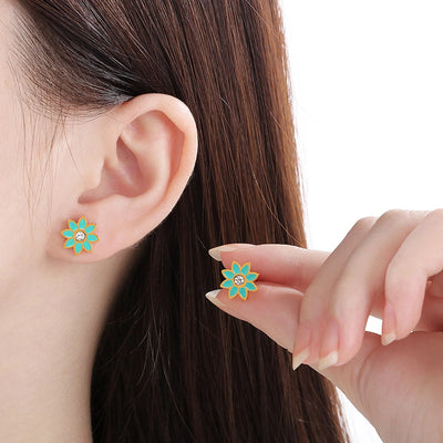 1 Pair Vintage Style Flower Hollow Out Inlay 304 Stainless Steel Zircon 18K Gold Plated Ear Studs