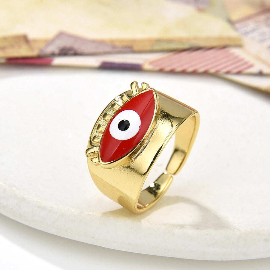 Copper Plating 18K Color Retaining Glossy Dripping Oval Eye Wide Open Ring