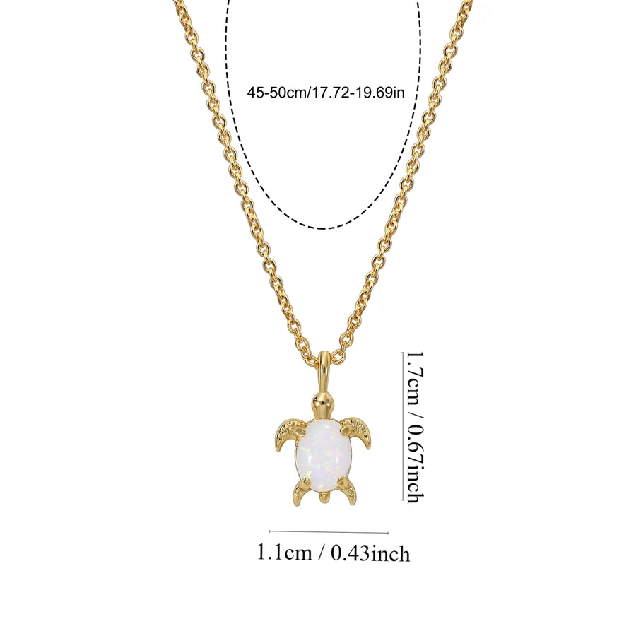 Copper Brass 18K Gold Plated Inlay Tortoise Geometric Animal Artificial Gemstones Zircon Necklace